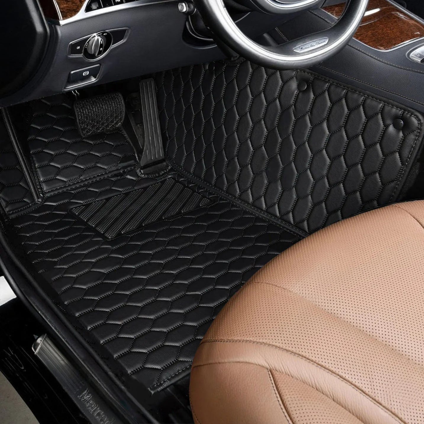 Honeycomb Stitching Custom Luxury Car Floor Mats Set
