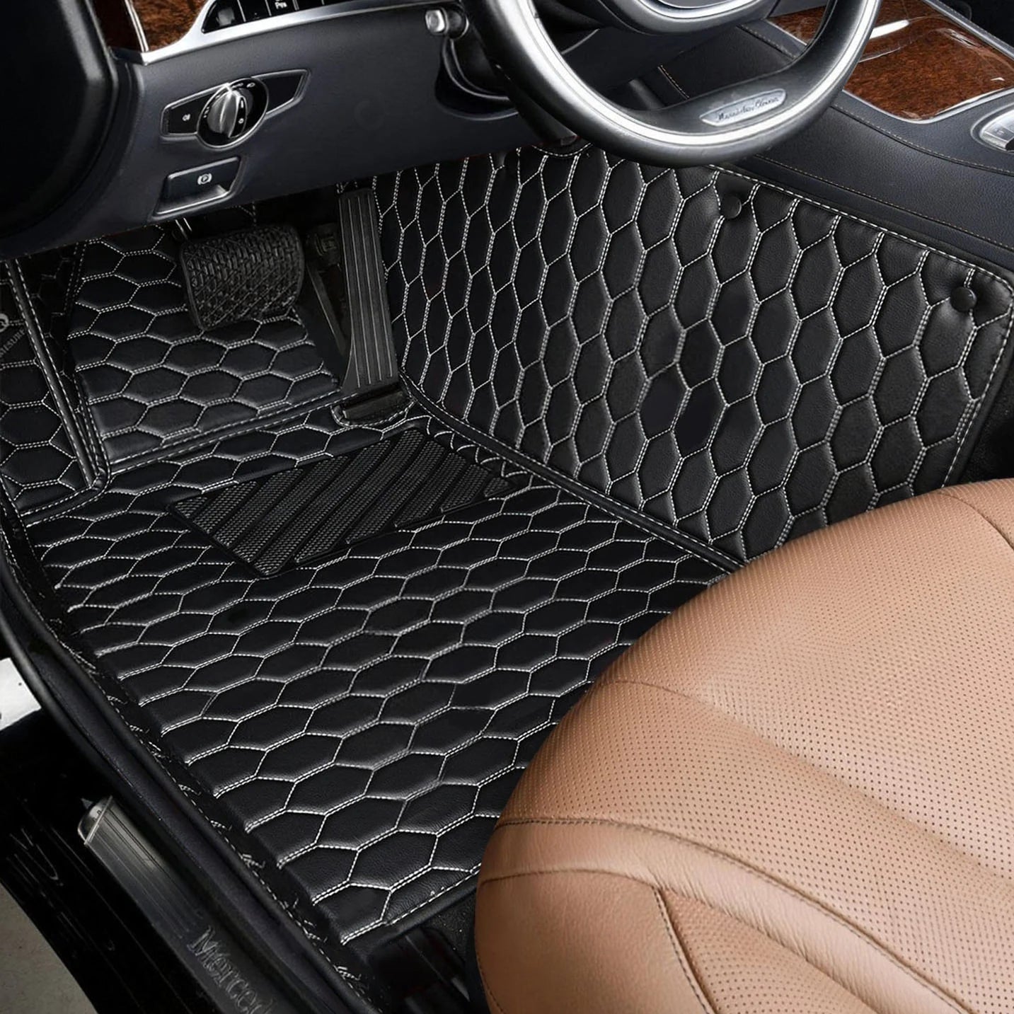 Honeycomb Stitching Custom Luxury Car Floor Mats Set