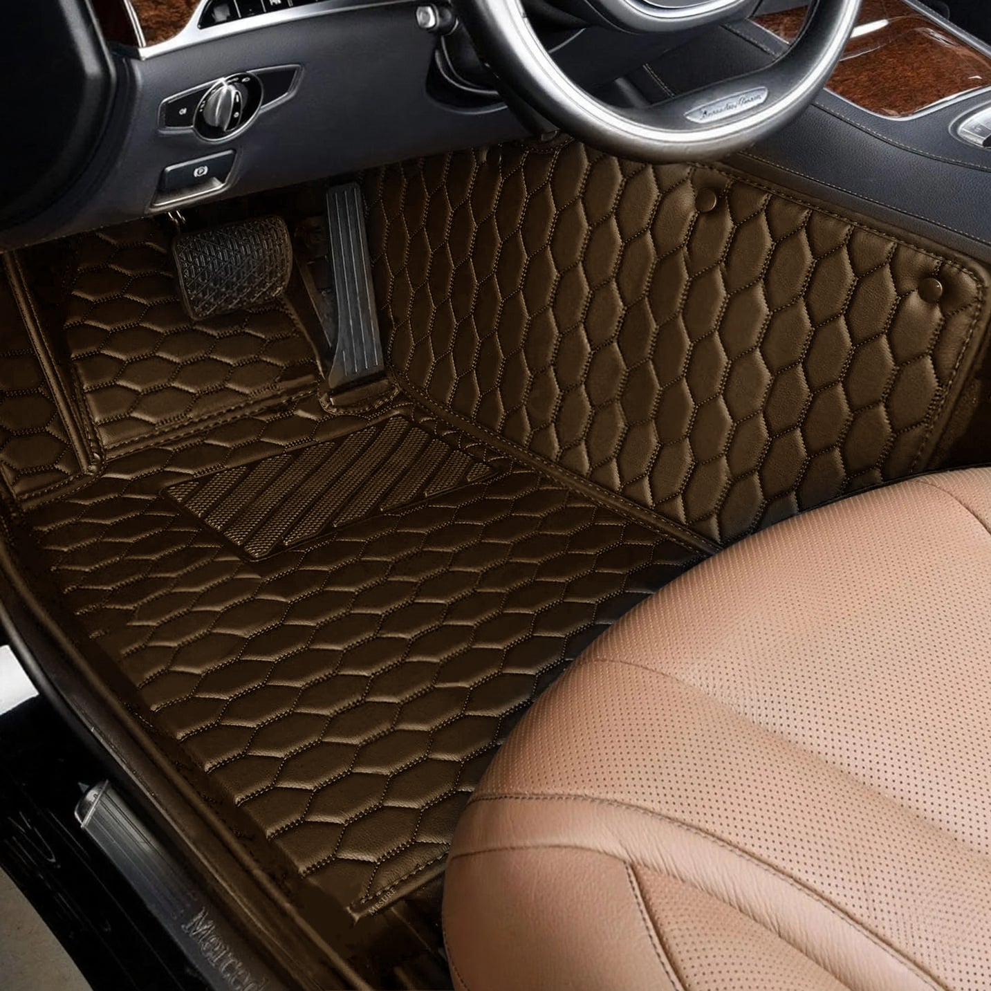 Honeycomb Stitching Custom Luxury Car Floor Mats Set