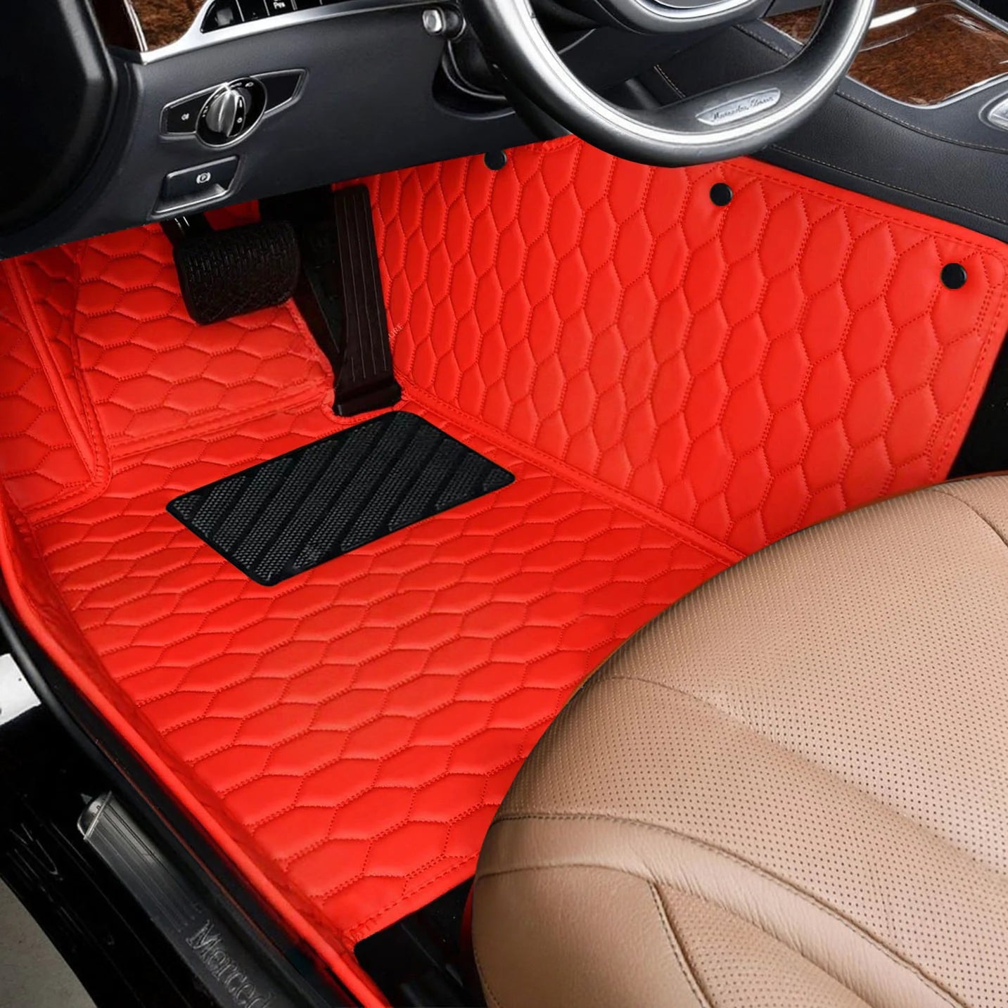 Honeycomb Stitching Custom Luxury Car Floor Mats Set